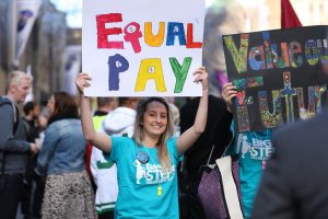 SYDNEY, NSW, AUSTRALIA — September 5, 2018: Childcare workers demand fairer pay from the state and federal governments, at a demonstration in the city’s CBD (Shutterstock)