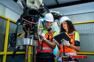 Una donna e un uomo lavorano in un impianto manifatturiero (Shutterstock)